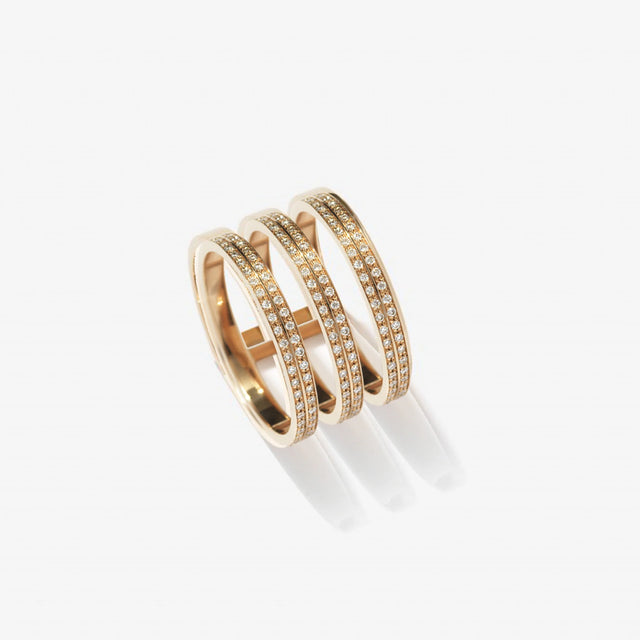 Bague Berbere 3 rangs en or rose pavée de diamants - RMT2BDPG00000