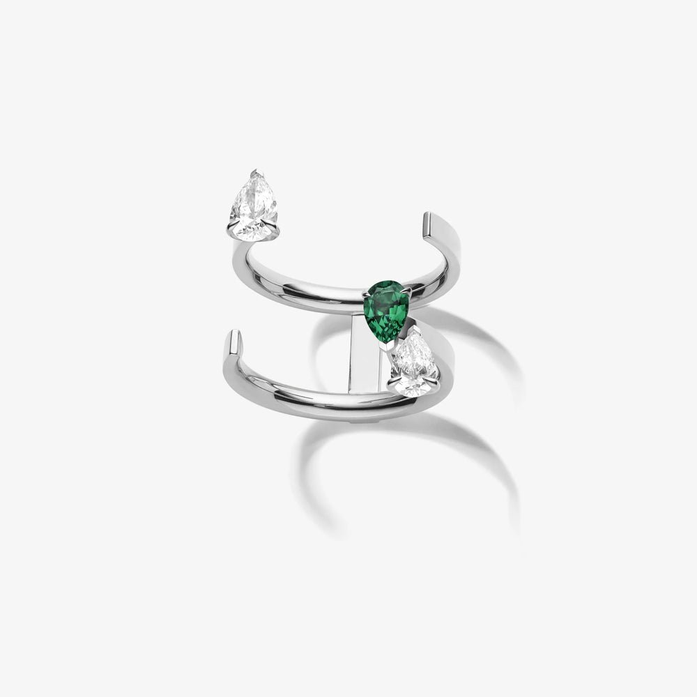 Serti sur Vide ring in white gold with emerald - RSV1FAWG0000E