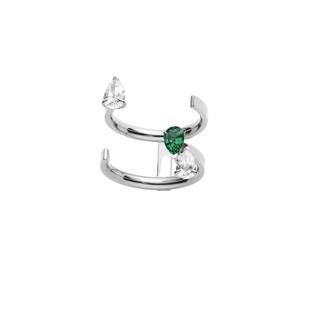 Serti sur Vide ring in white gold with emerald - RSV1FAWG0000E