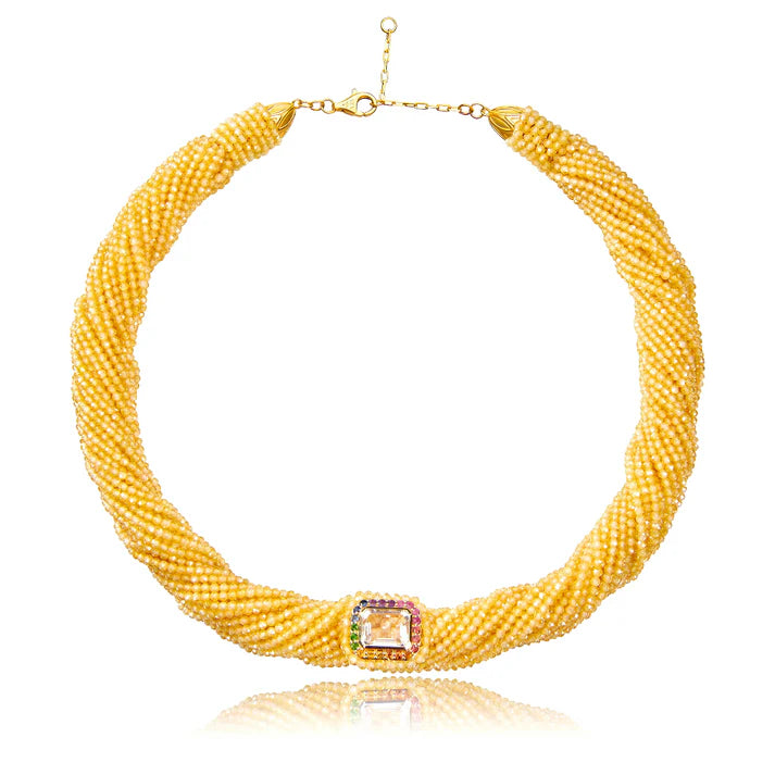 Collier Van Den Abeele Tornado jaune Or Cristal rainbow