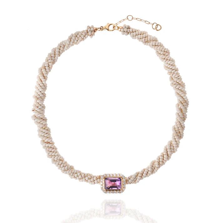 Collier Van Den Abeele Twist Turquoise blanche - Améthyste