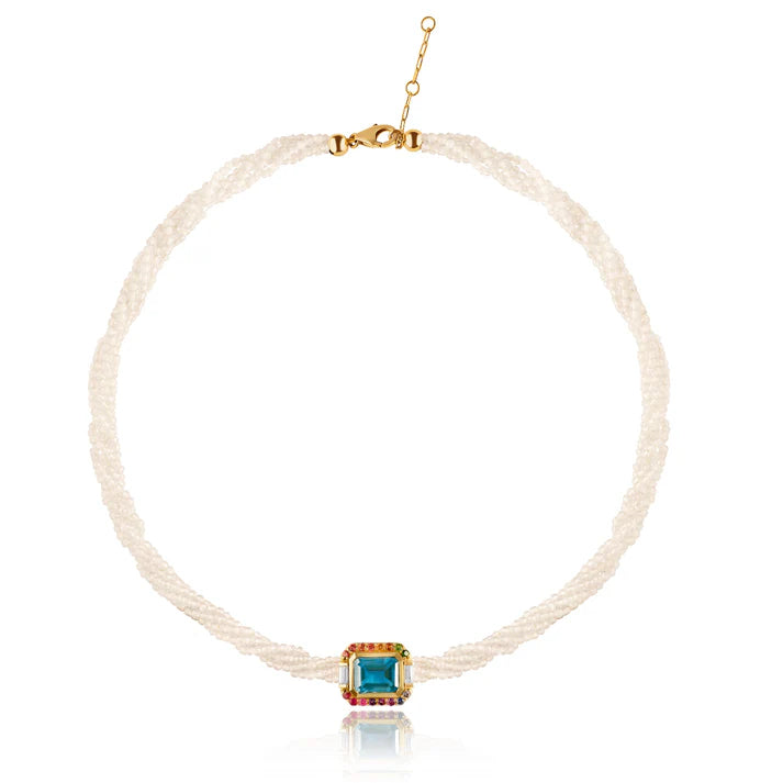 Collier Van Den Abeele Twist Agate blanche - Topaze bleue