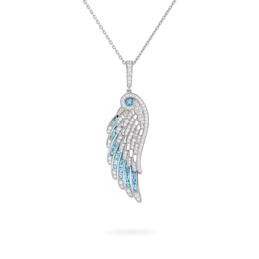 Pendentif Ailes Embrasser Aigue-marine et Diamant - 2016576