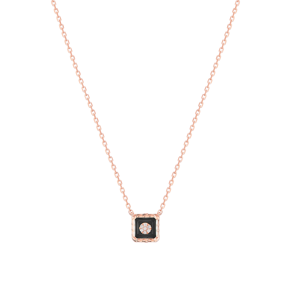 Collier Korloff Je Play or rose et onyx carré - JJPP01PG/O