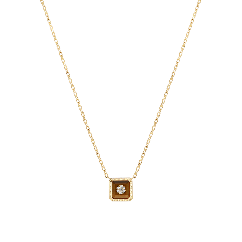 Collier Korloff Je Play or jaune et tiger eye carré - JJPP01YG/TE