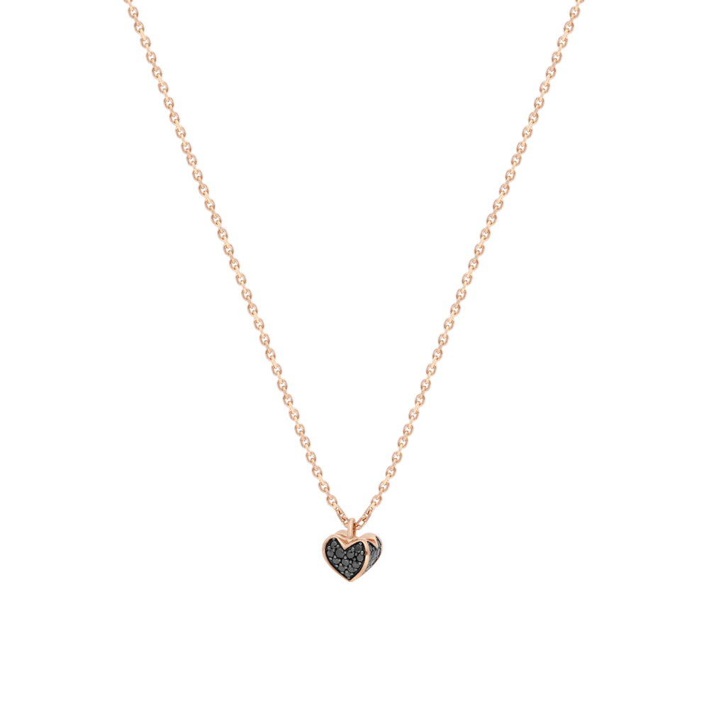 Collier Korloff Korlove or rose et diamants noirs petit modèle 1 cœur - JKVP01PG/BD