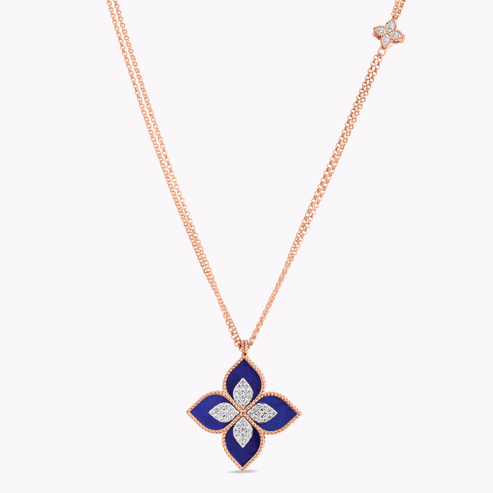 Collier Princess Flower Or rose lapis lazuli diamants