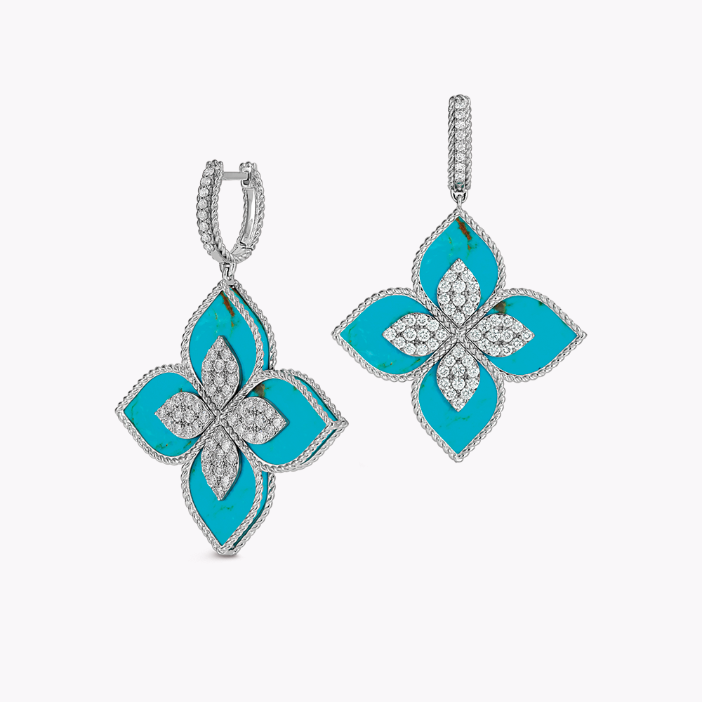 Boucles d'oreilles Princess Flower Or blanc turquoise