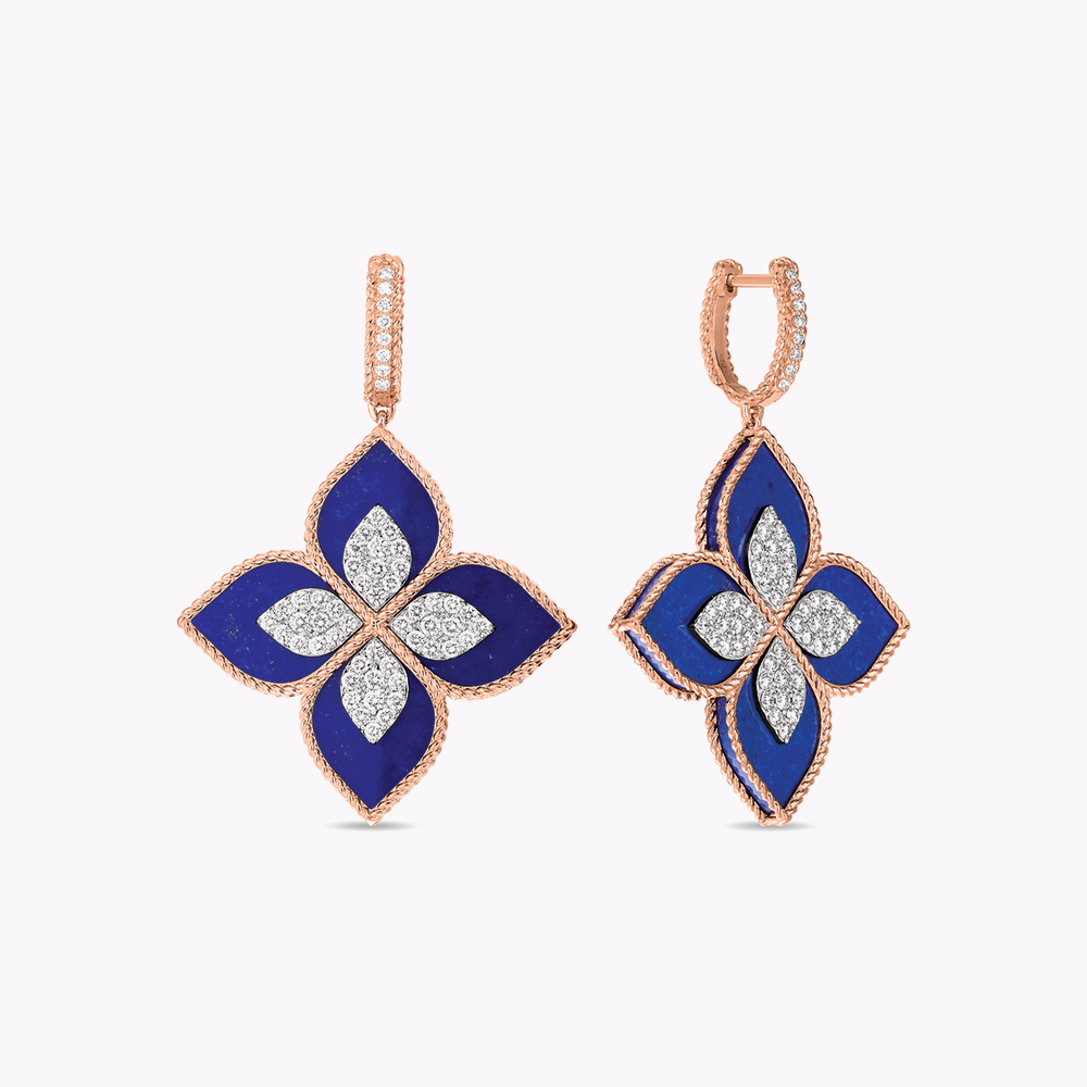 Boucles d'oreilles Princess Flower Or Rose lapis lazuli