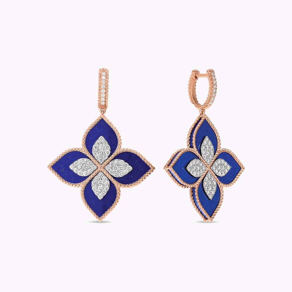 Boucles d'oreilles Princess Flower Or Rose lapis lazuli 