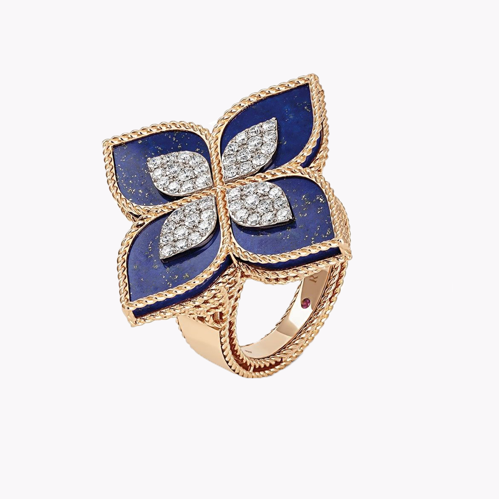 Bague Princess Flower Or rose Lapis lazuli diamants