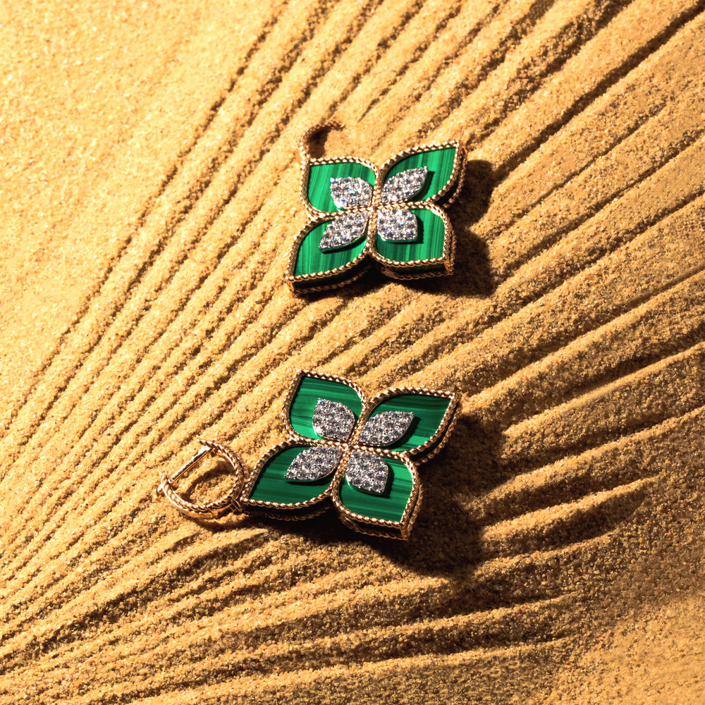 Boucles d'oreilles Princess Flower Or rose malachite - Heurgon