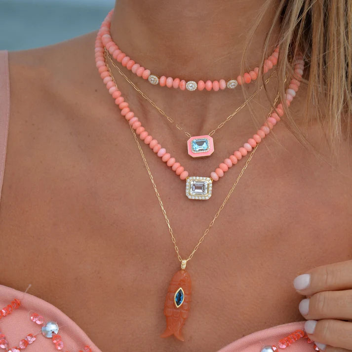 Collier Van Den Abeele Molly perles corail et or - cristal