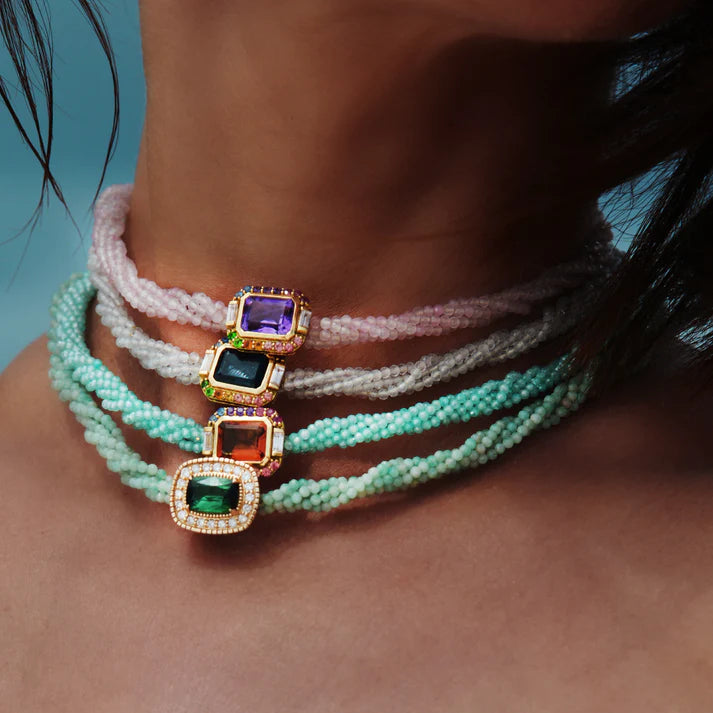 Collier Van Den Abeele Twist Agate blanche - Topaze bleue