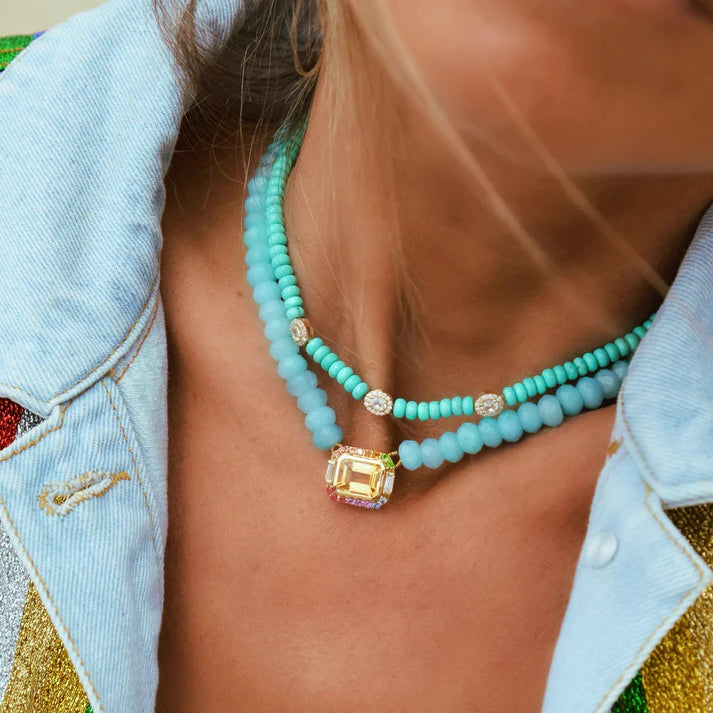Collier Van Den Abeele Molly perles Amazonite et or - citrine