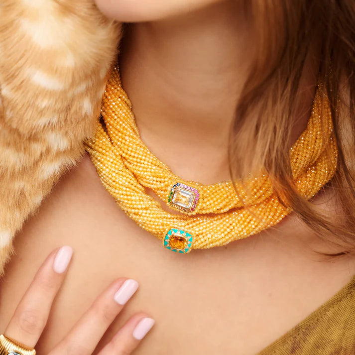 Collier Van Den Abeele Tornado jaune Or Cristal rainbow