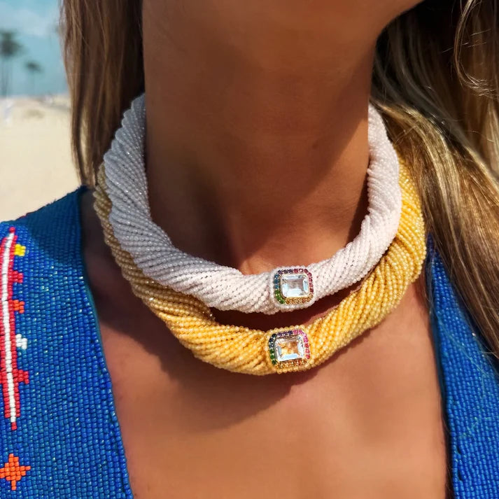 Collier Van Den Abeele Tornado écru Or Cristal rainbow
