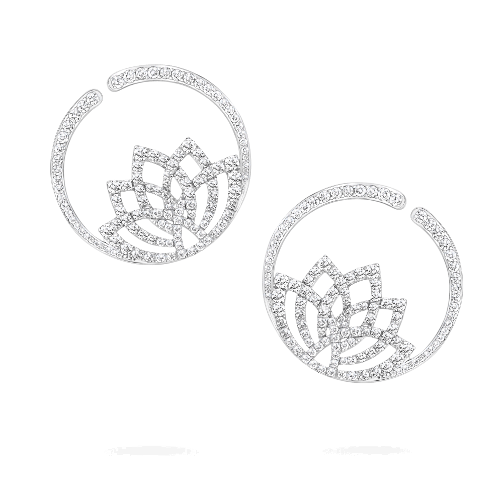 Boucles d'oreilles créoles en diamant et fleur de lotus - 2019326