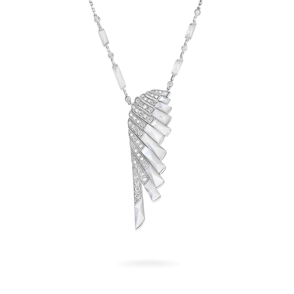 Pendentif coulissant Wings Rising en nacre blanche et diamant - 2018612