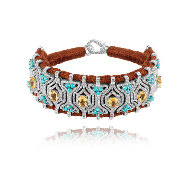 Bracelet Van Den Abeele Horizonte Noisette - Citrine et Turquoise