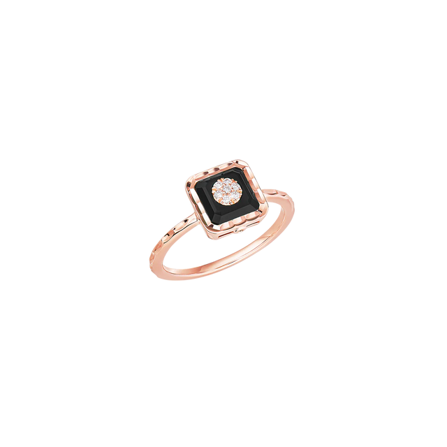 Bague Korloff Je Play or rose et onyx carré - JJPR01PG/OX