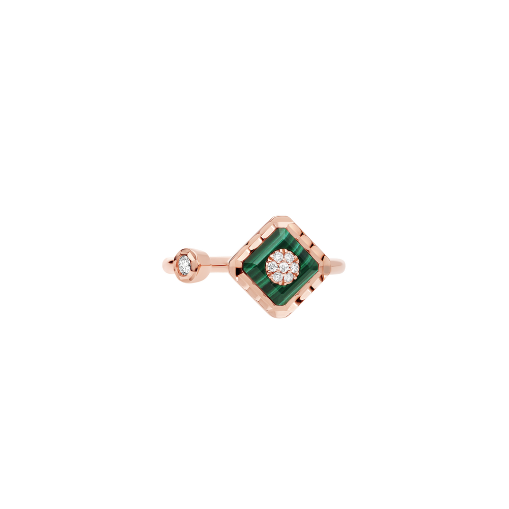 Bague Korloff Je Play or rose et malachite carré Toi & Moi - JJPR03PG/MA