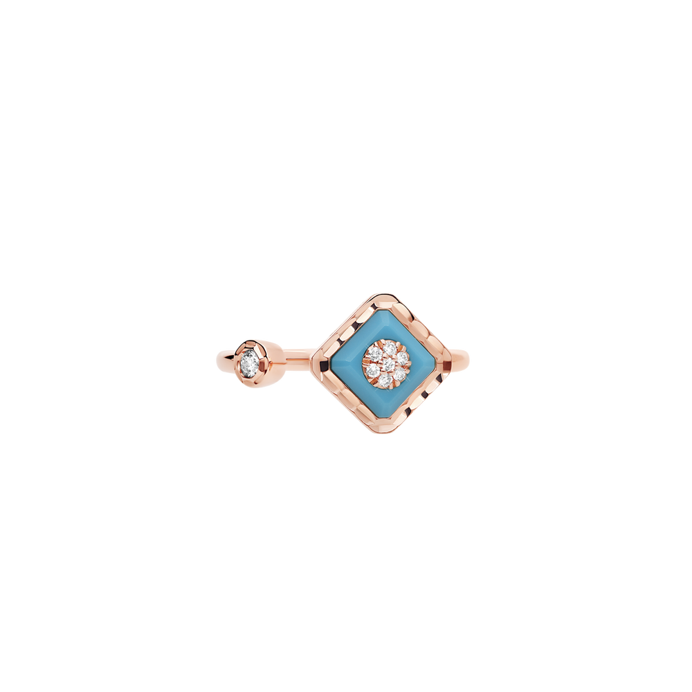 Bague Korloff Je Play or rose et turquoise carré Toi & Moi - JJPR03PG/TU