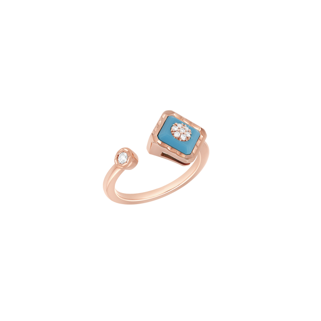 Bague Korloff Je Play or rose et turquoise carré Toi & Moi - JJPR03PG/TU