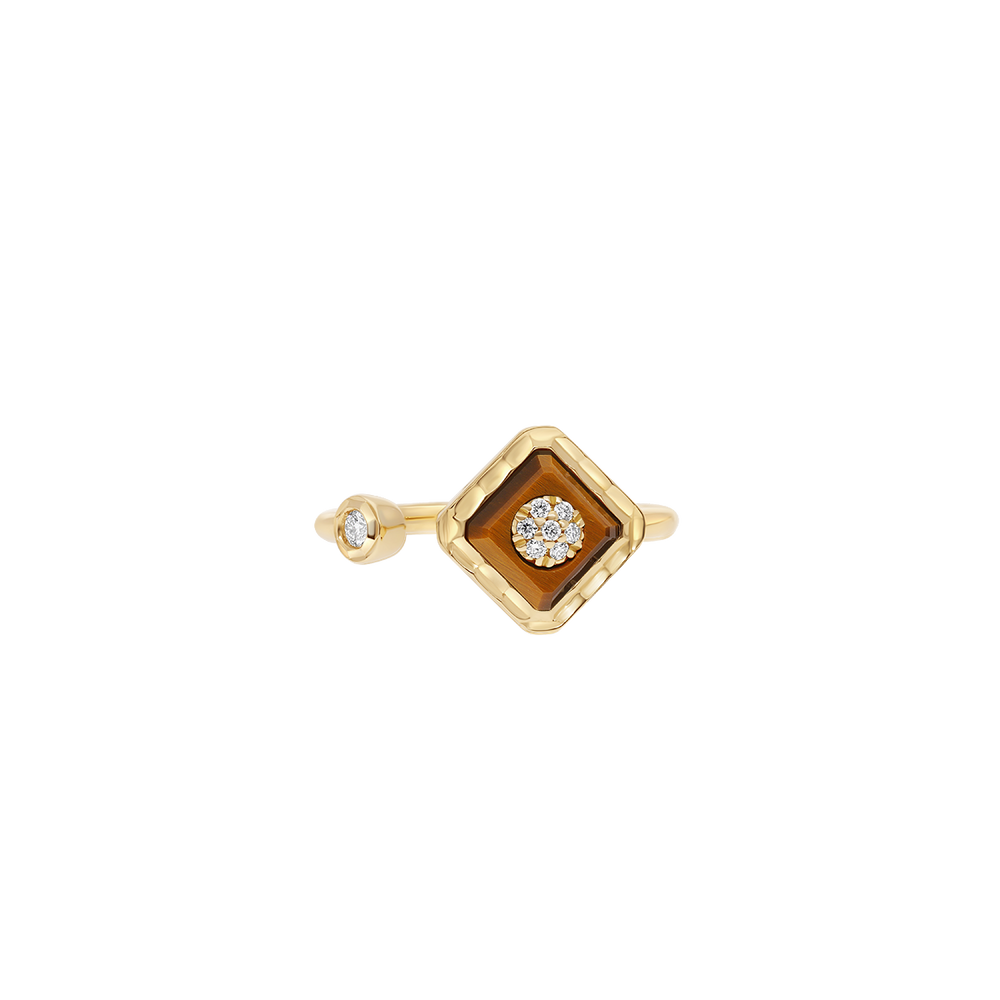 Bague Korloff Je Play or jaune et tiger eye carré - JJPR03YG/TE