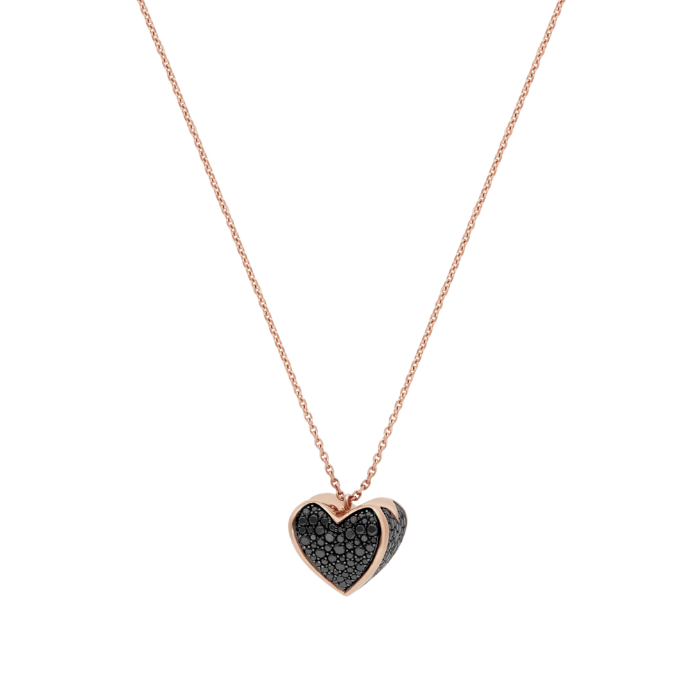 Collier Korloff Korlove or rose et diamants noirs grand modèle 1 cœur - JKVP04PG/BD