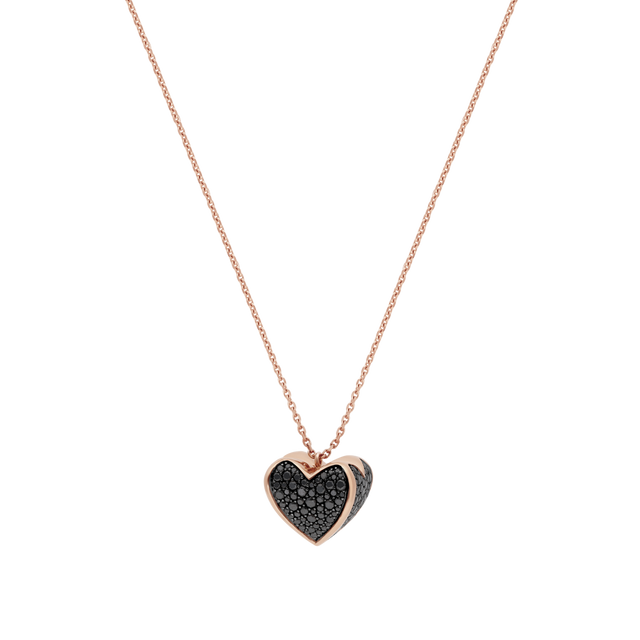 Collier Korloff Korlove or rose et diamants noirs grand modèle 1 cœur - JKVP04PG/BD