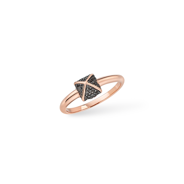 Bague Korloff Korlove or rose et diamants noirs petit modèle 1 cœur - JKVR01PG/BD