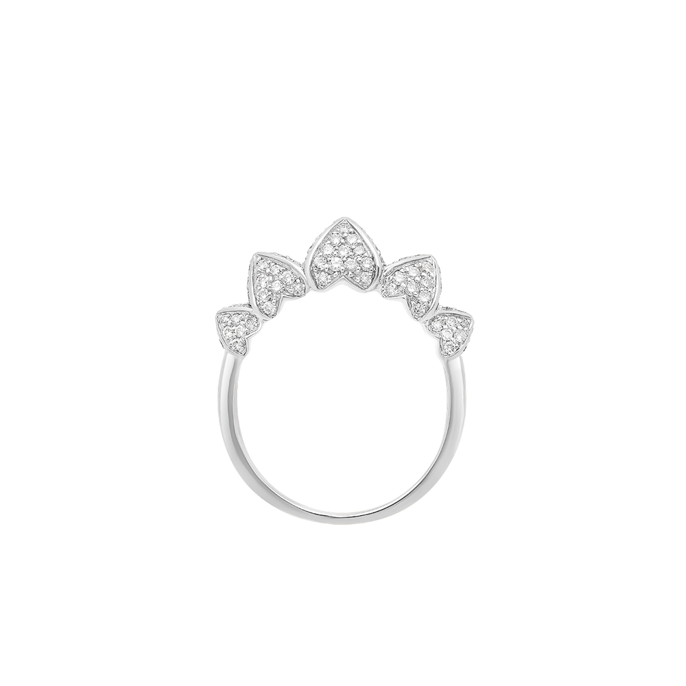 Bague Korloff Korlove or blanc et diamants moyen modèle 5 cœurs - JKVR02WG/D