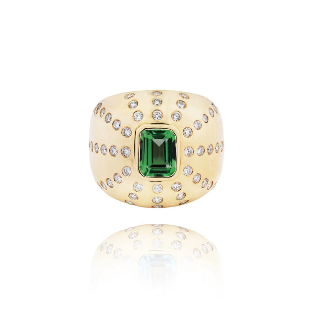 Bague Van Den Abeele Marteen Or - diamants et Tourmaline verte