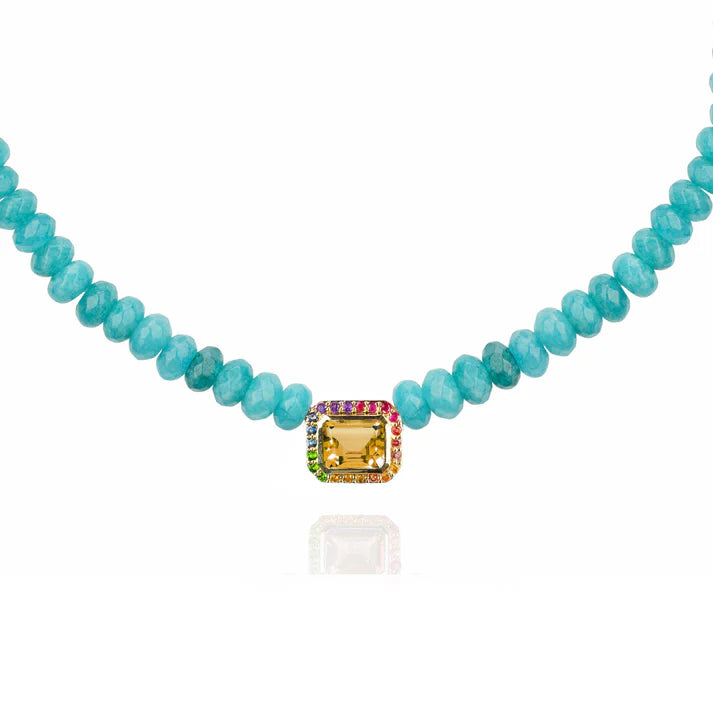 Collier Van Den Abeele Molly perles Amazonite et or - citrine