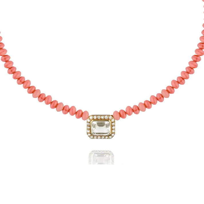 Collier Van Den Abeele Molly perles corail et or - cristal