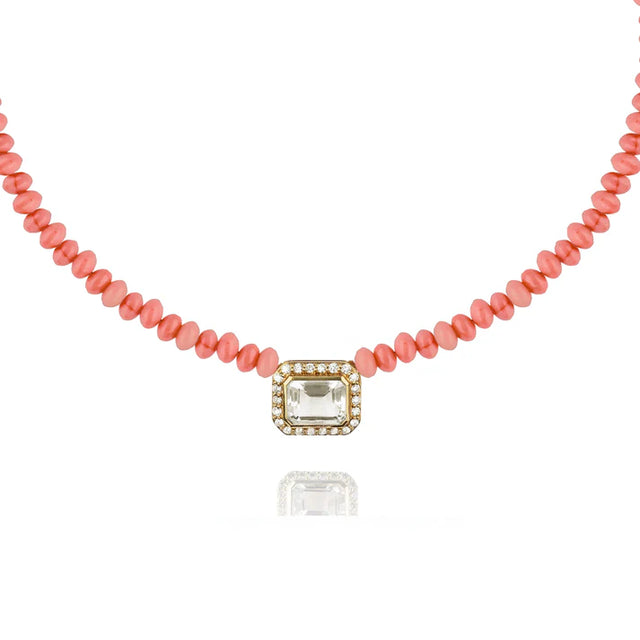 Collier Van Den Abeele Molly perles corail et or - cristal