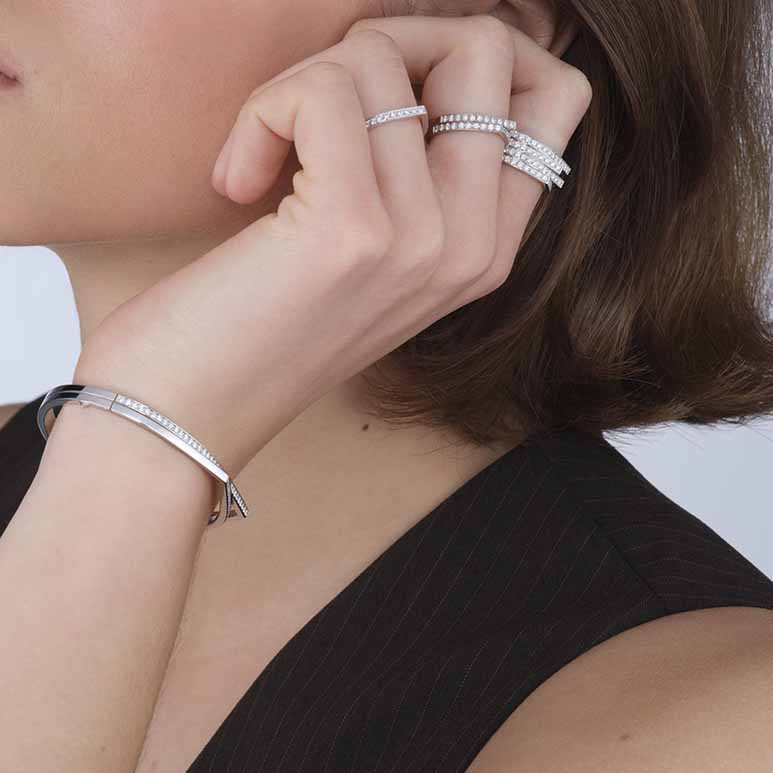 Bague Repossi Antifer 4 rangs en or blanc pavée de diamants - RAF2BEWG00000