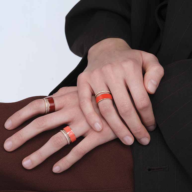 Bague Repossi Berbere Chromatic Rouge laquée en or rose pavée de diamants - RCH2ADPG00000