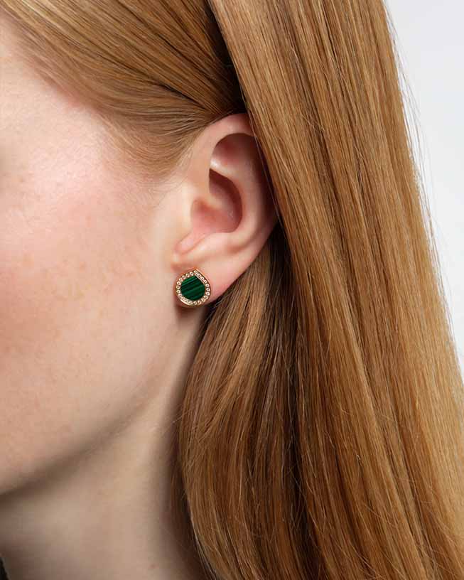 Boucle d'oreille Antifer en or rose avec Malachite - EAF2AGPGM0000