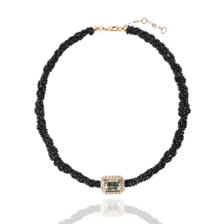 Collier Van Den Abeele Twist Zircon noir - Améthyste verte