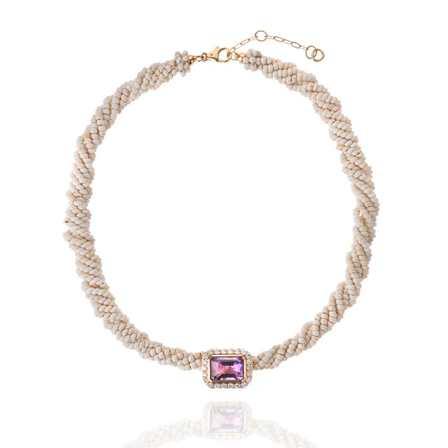 Collier Van Den Abeele Twist Turquoise blanche - Améthyste