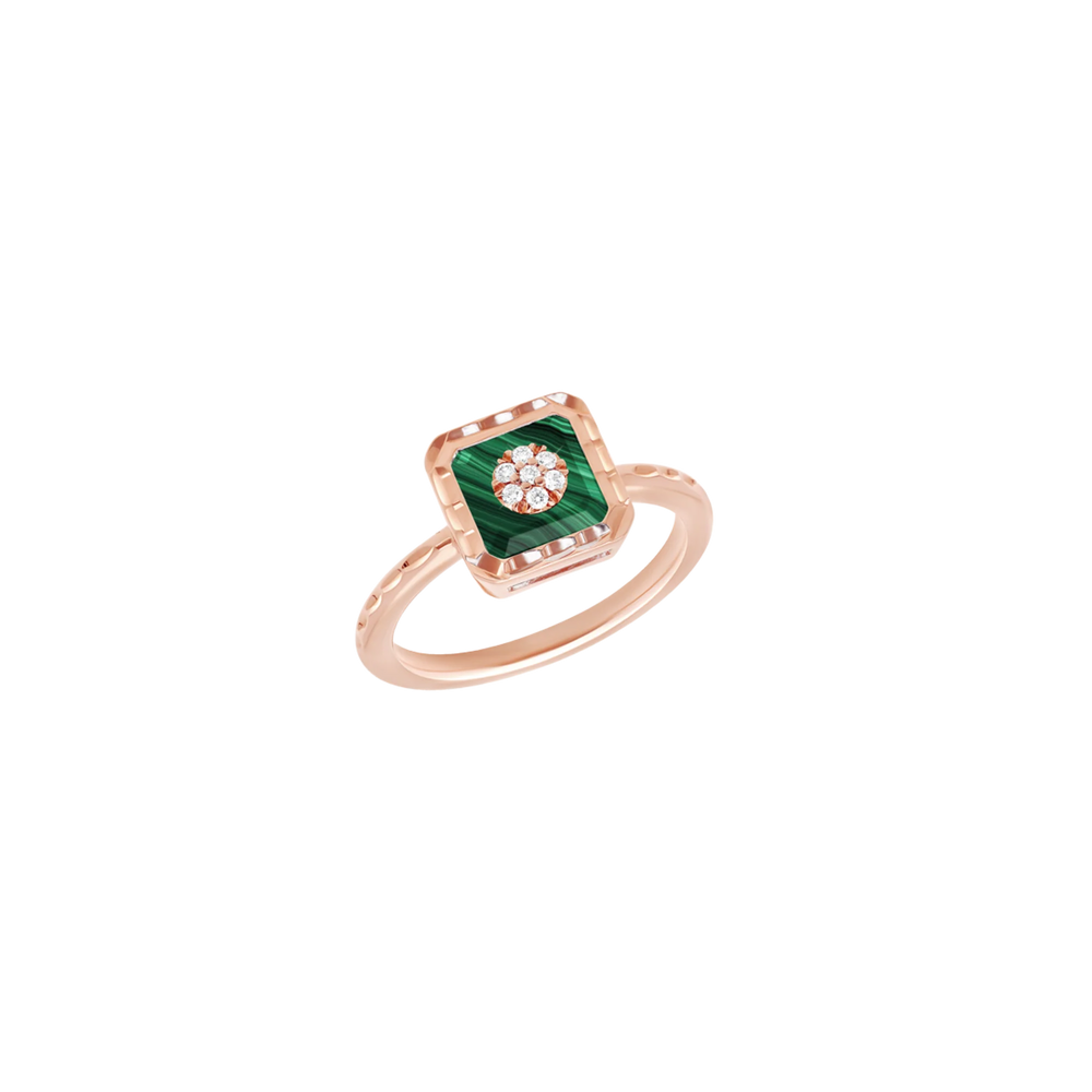 Bague Korloff Je Play or rose et malachite carré - JJPR01PG/MA