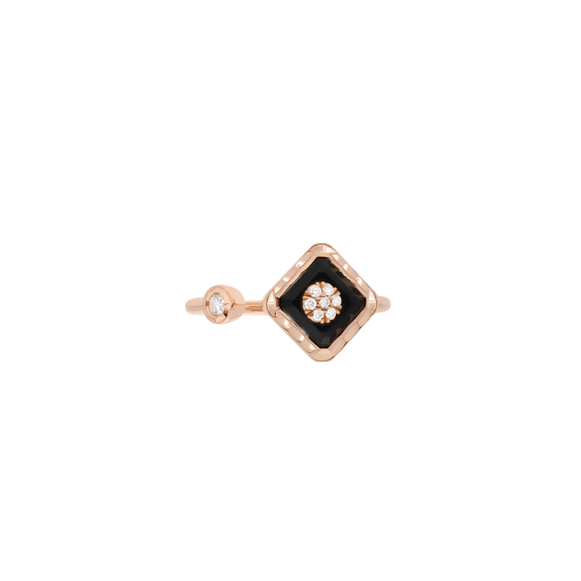 Bague Korloff Je Play or rose et onyx carré - JJPR03PG/OX