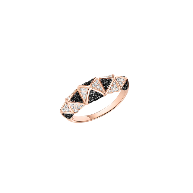 Bague Korloff Korlove or rose, diamants et diamants noirs petit modèle 5 cœurs - JKVR02PG/D-BD