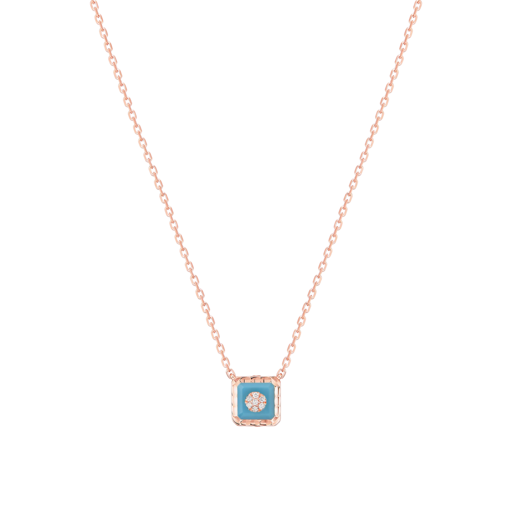 Collier Korloff Je Play or rose et turquoise carré - JJPP01PG/TU