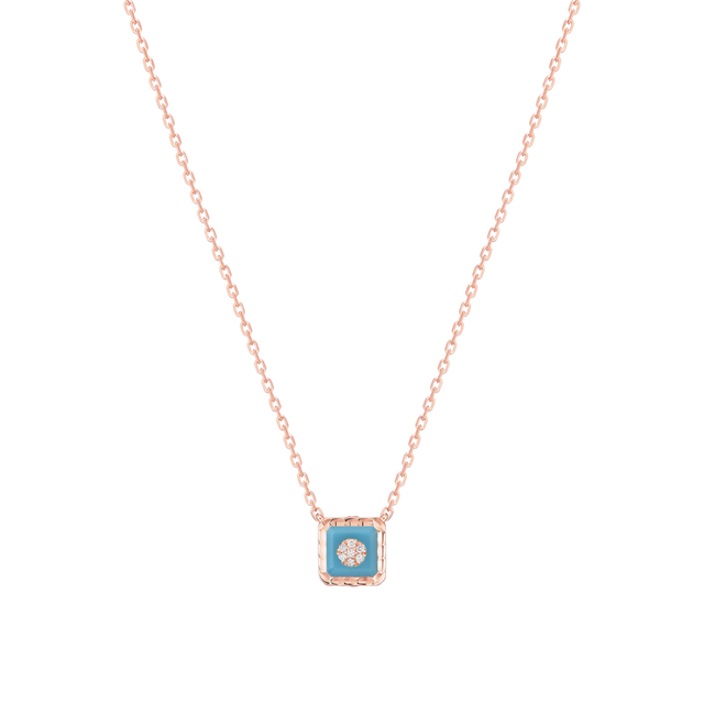 Collier Korloff Je Play or rose et turquoise carré - JJPP01PG/TU