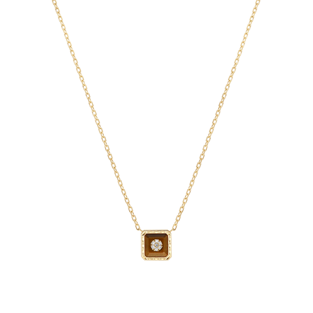 Collier Korloff Je Play or jaune et tiger eye carré - JJPP01YG/TE