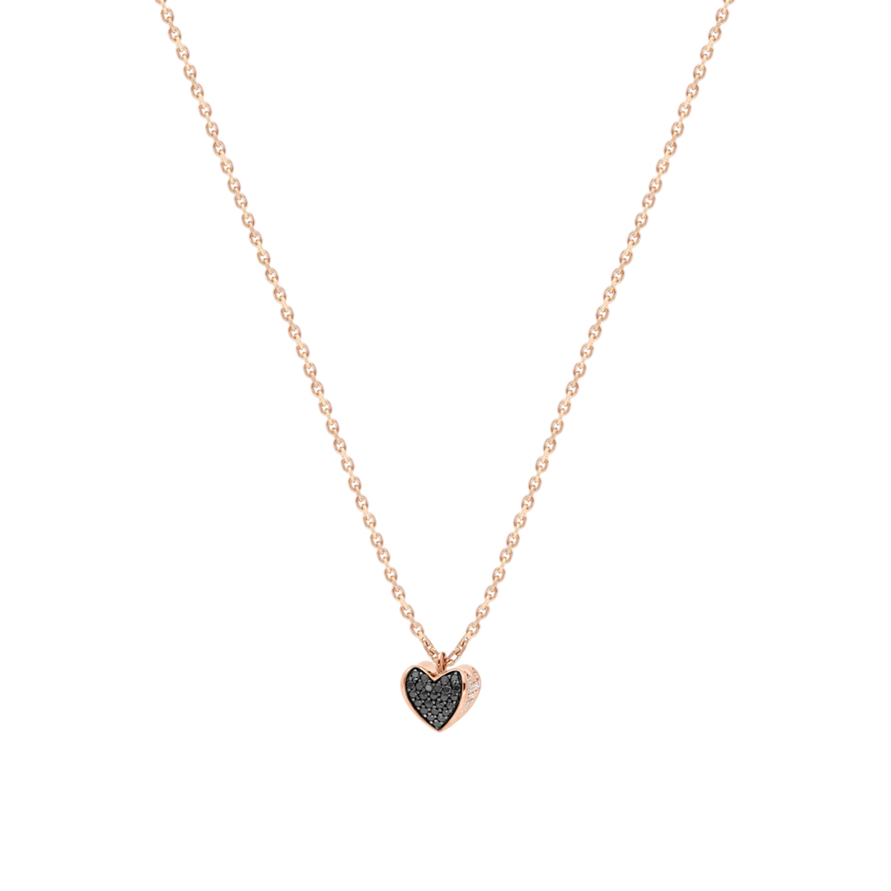Collier Korloff Korlove or rose, diamants et diamants noirs moyen modèle 1 cœur - JKVP02PG/D-BD