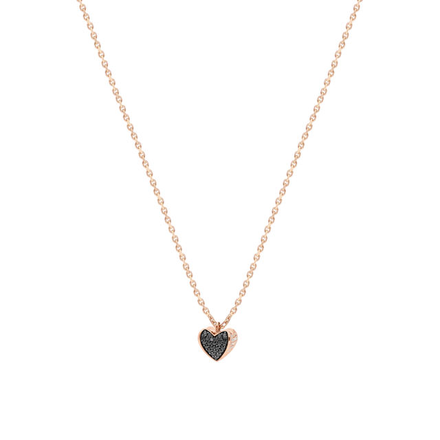 Collier Korloff Korlove or rose, diamants et diamants noirs moyen modèle 1 cœur - JKVP02PG/D-BD